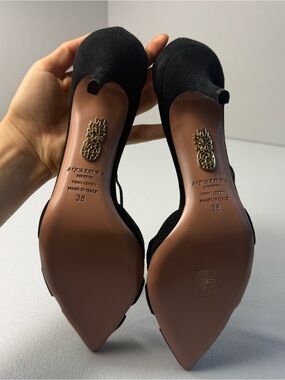 Aquazzura Black Suede Mesh Pointed Toe Lace-Up Flats / Heels